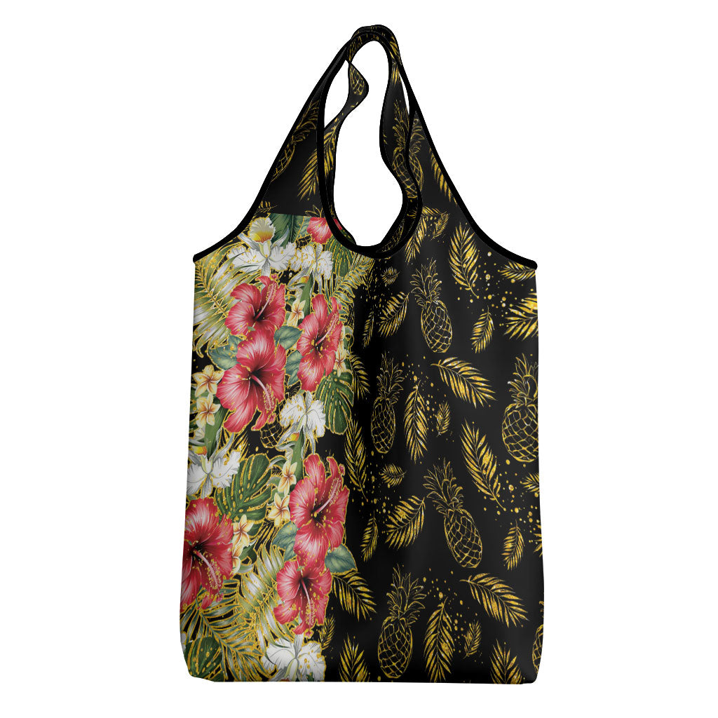 Hawaii Discoverers Day Grocery Bag Tropical Hibiscus Glitter Black LT05 - Polynesian Pride