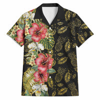 Hawaii Discoverers Day Hawaiian Shirt Tropical Hibiscus Glitter Black LT05 Black - Polynesian Pride