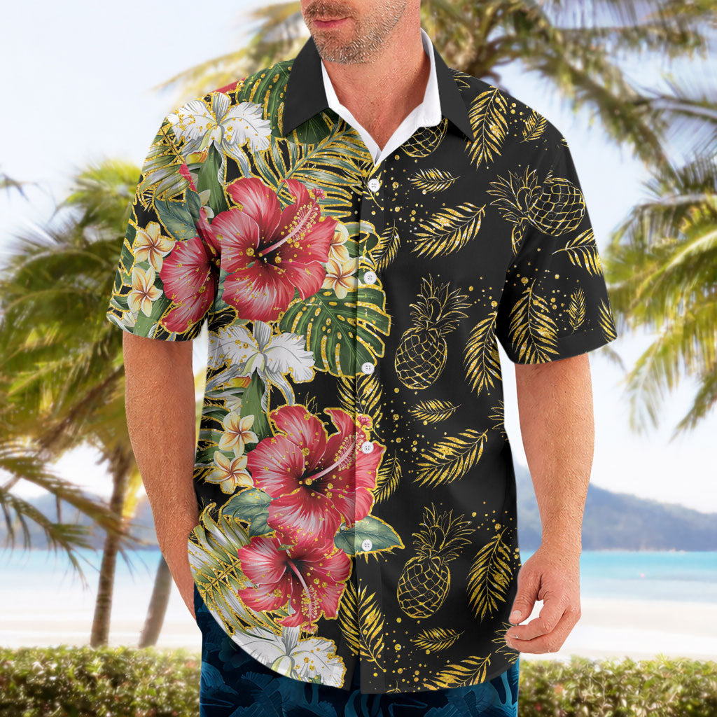 Hawaii Discoverers Day Hawaiian Shirt Tropical Hibiscus Glitter Black LT05 - Polynesian Pride