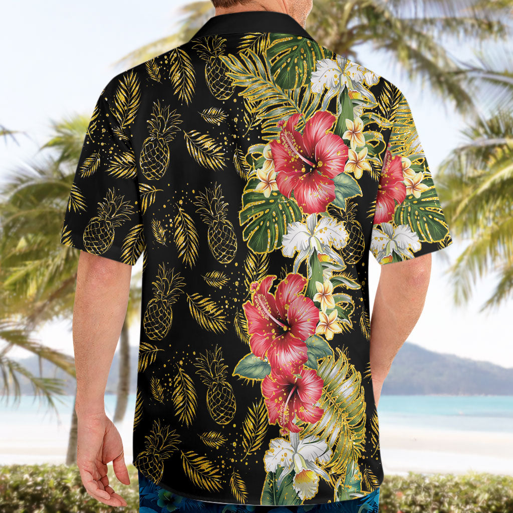Hawaii Discoverers Day Hawaiian Shirt Tropical Hibiscus Glitter Black LT05 - Polynesian Pride