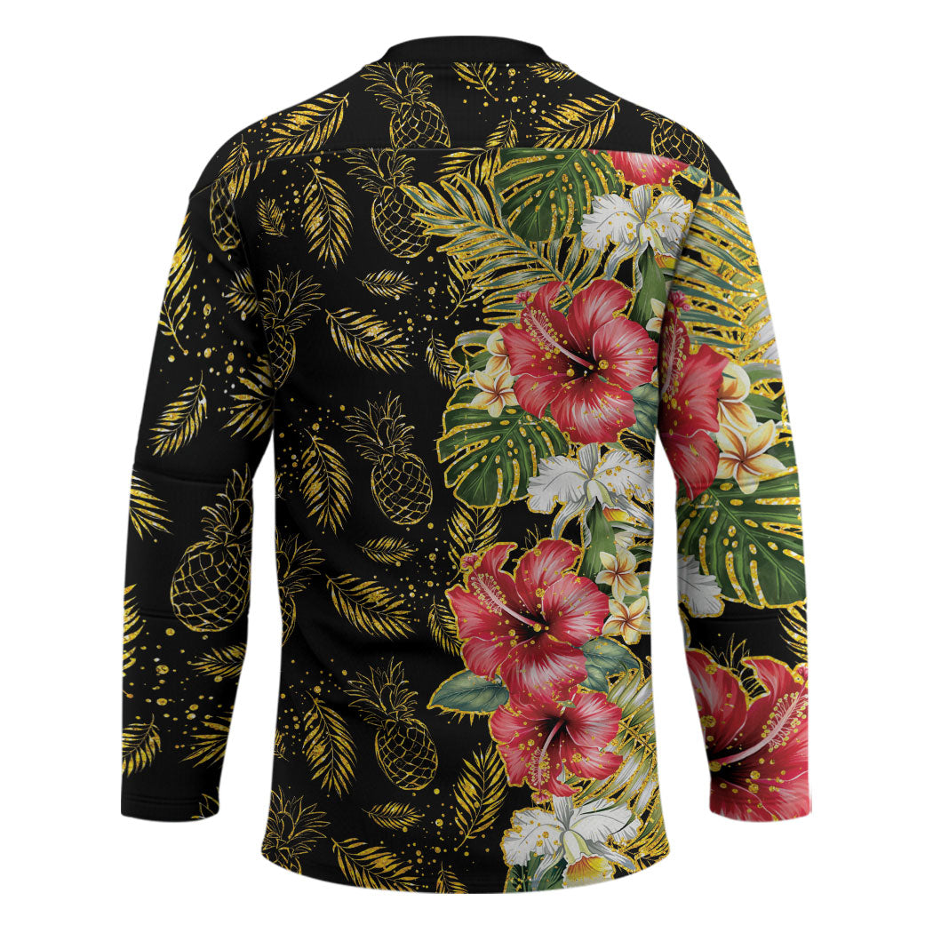 Hawaii Discoverers Day Hockey Jersey Tropical Hibiscus Glitter Black LT05 - Polynesian Pride