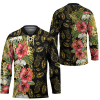 Hawaii Discoverers Day Hockey Jersey Tropical Hibiscus Glitter Black LT05 - Polynesian Pride