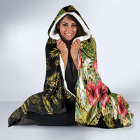 Hawaii Discoverers Day Hooded Blanket Tropical Hibiscus Glitter Black LT05 - Polynesian Pride