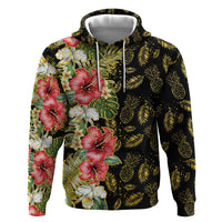 Hawaii Discoverers Day Hoodie Tropical Hibiscus Glitter Black LT05 Pullover Hoodie Black - Polynesian Pride