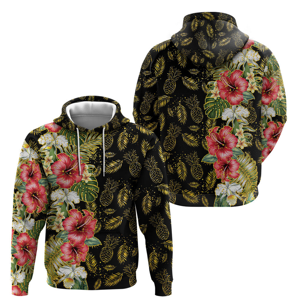 Hawaii Discoverers Day Hoodie Tropical Hibiscus Glitter Black LT05 - Polynesian Pride