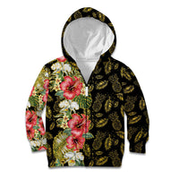 Hawaii Discoverers Day Kid Hoodie Tropical Hibiscus Glitter Black LT05 Zip Hoodie Black - Polynesian Pride