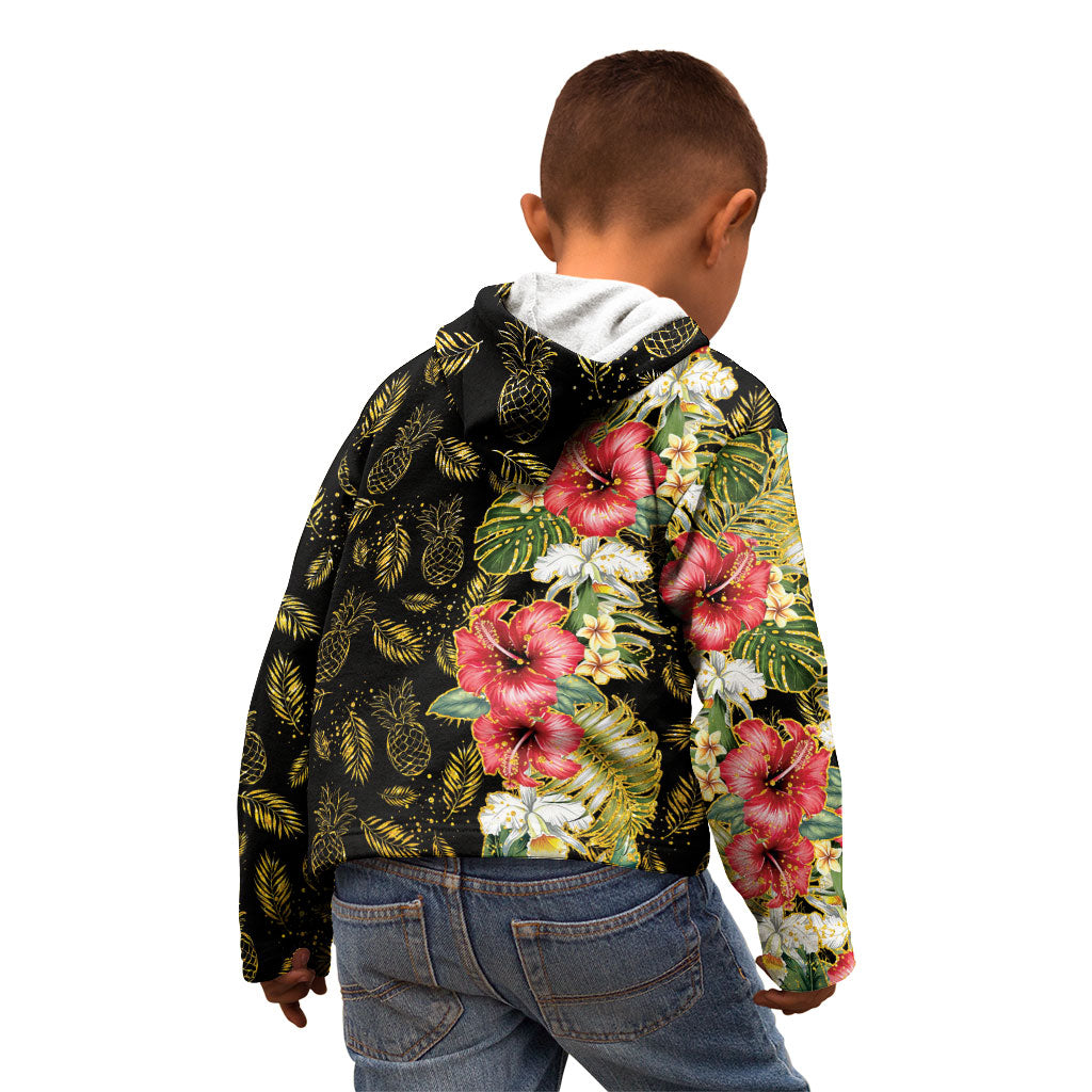 Hawaii Discoverers Day Kid Hoodie Tropical Hibiscus Glitter Black LT05 - Polynesian Pride