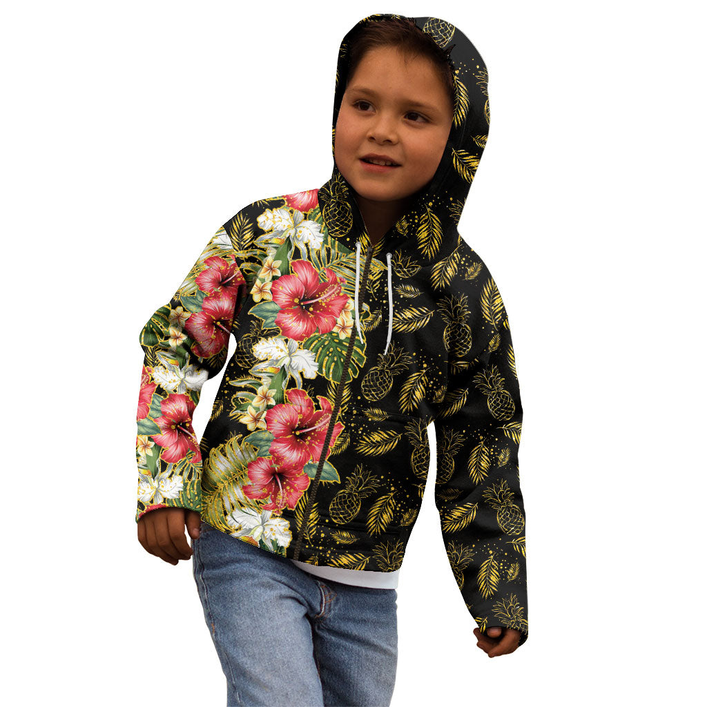 Hawaii Discoverers Day Kid Hoodie Tropical Hibiscus Glitter Black LT05 - Polynesian Pride
