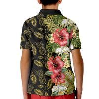 Hawaii Discoverers Day Kid Polo Shirt Tropical Hibiscus Glitter Black LT05 - Polynesian Pride