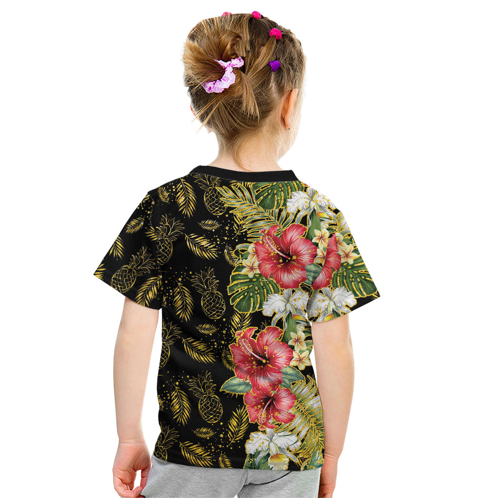 Hawaii Discoverers Day Kid T Shirt Tropical Hibiscus Glitter Black LT05 - Polynesian Pride