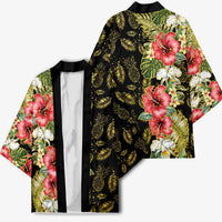 Hawaii Discoverers Day Kimono Tropical Hibiscus Glitter Black LT05 - Polynesian Pride