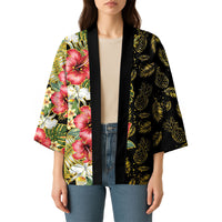 Hawaii Discoverers Day Kimono Tropical Hibiscus Glitter Black LT05 - Polynesian Pride