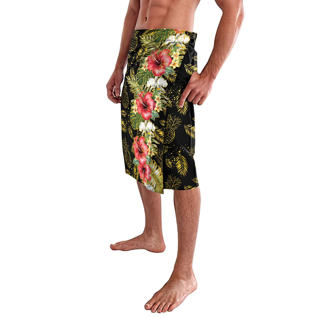 Hawaii Discoverers Day Lavalava Tropical Hibiscus Glitter Black LT05 - Polynesian Pride