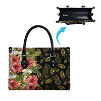 Hawaii Discoverers Day Leather Bag Tropical Hibiscus Glitter Black LT05 - Polynesian Pride