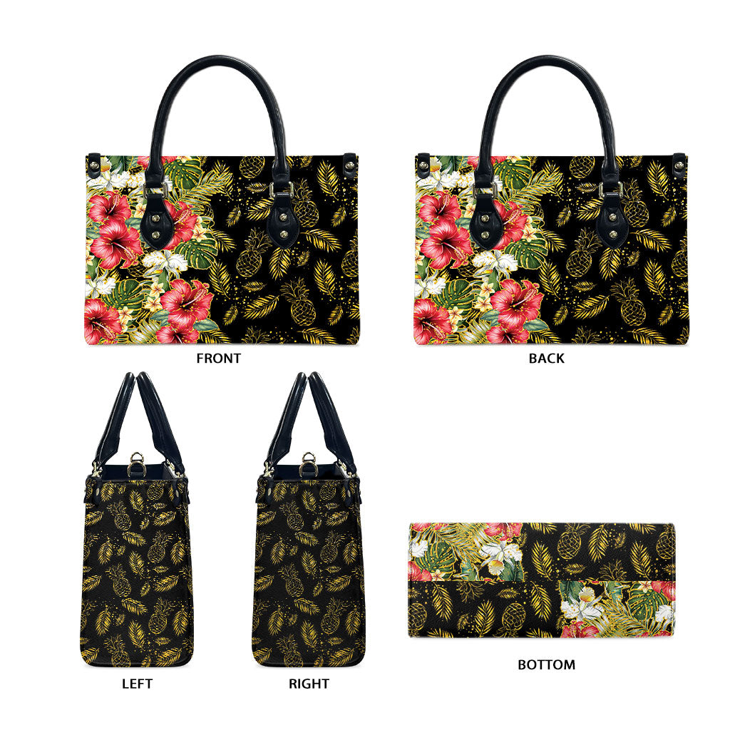 Hawaii Discoverers Day Leather Bag Tropical Hibiscus Glitter Black LT05 - Polynesian Pride
