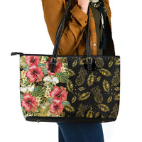 Hawaii Discoverers Day Leather Tote Bag Tropical Hibiscus Glitter Black LT05 - Polynesian Pride