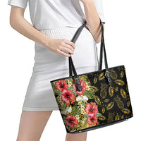 Hawaii Discoverers Day Leather Tote Bag Tropical Hibiscus Glitter Black LT05 - Polynesian Pride