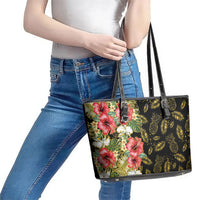Hawaii Discoverers Day Leather Tote Bag Tropical Hibiscus Glitter Black LT05 - Polynesian Pride