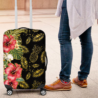 Hawaii Discoverers Day Luggage Cover Tropical Hibiscus Glitter Black LT05 Black - Polynesian Pride