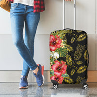 Hawaii Discoverers Day Luggage Cover Tropical Hibiscus Glitter Black LT05 - Polynesian Pride