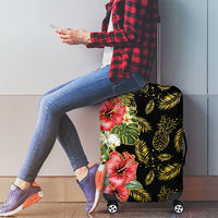 Hawaii Discoverers Day Luggage Cover Tropical Hibiscus Glitter Black LT05 - Polynesian Pride