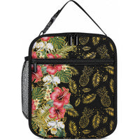 Hawaii Discoverers Day Lunch Bag Tropical Hibiscus Glitter Black LT05 10.2 × 8.3 × 4.3 inch Black - Polynesian Pride