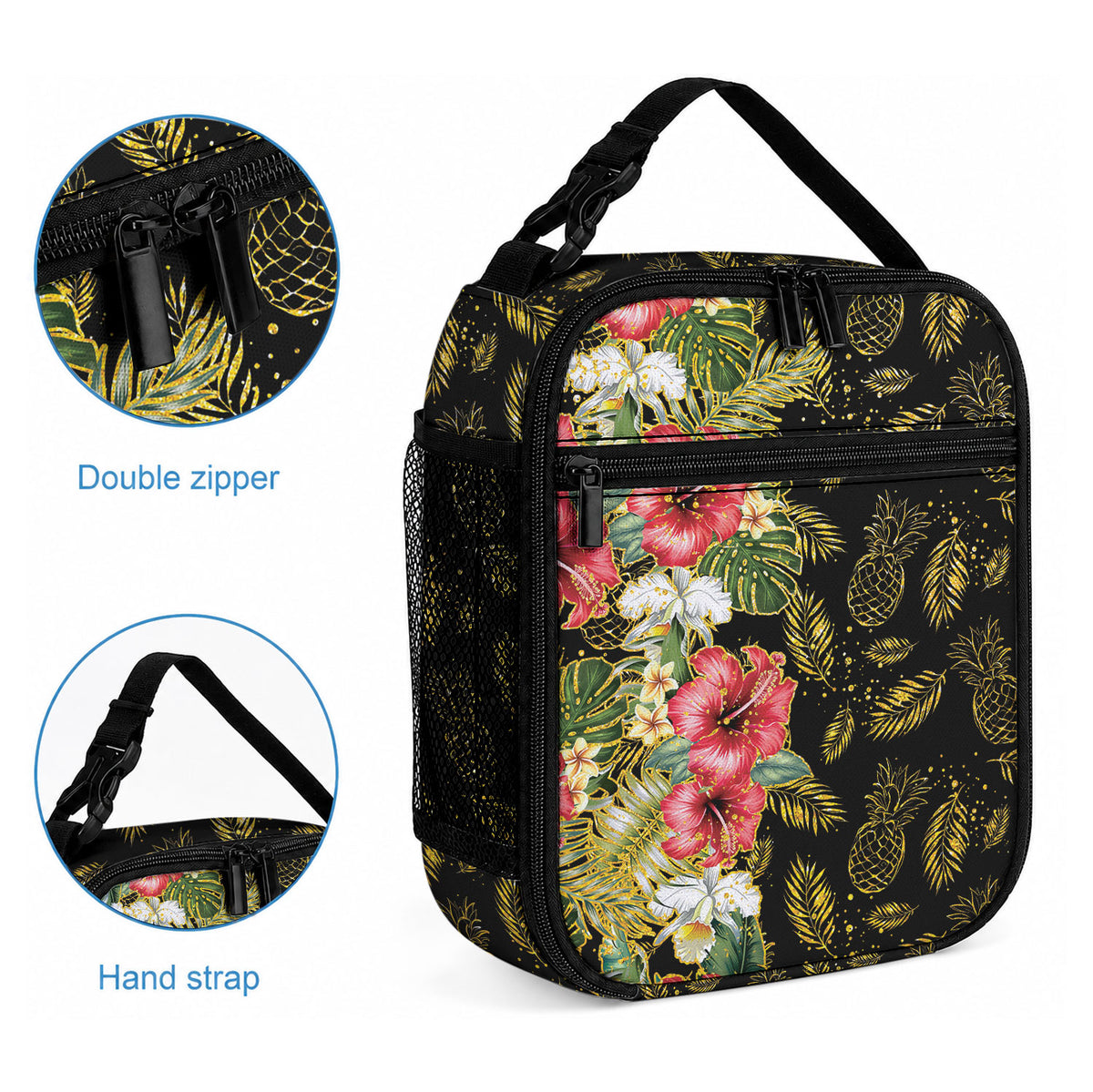 Hawaii Discoverers Day Lunch Bag Tropical Hibiscus Glitter Black LT05 - Polynesian Pride