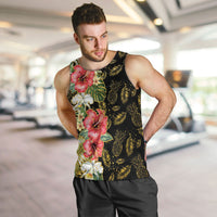 Hawaii Discoverers Day Men Tank Top Tropical Hibiscus Glitter Black LT05 Black - Polynesian Pride