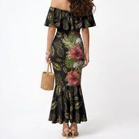 Hawaii Discoverers Day Mermaid Dress Tropical Hibiscus Glitter Black LT05 - Polynesian Pride