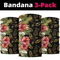 Hawaii Discoverers Day Neck Gaiter Tropical Hibiscus Glitter Black LT05 package One Size: 25*50cm Black - Polynesian Pride