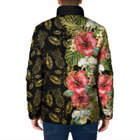 Hawaii Discoverers Day Padded Jacket Tropical Hibiscus Glitter Black LT05 - Polynesian Pride