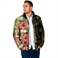 Hawaii Discoverers Day Padded Jacket Tropical Hibiscus Glitter Black LT05 - Polynesian Pride