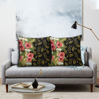 Hawaii Discoverers Day Pillow Cover Tropical Hibiscus Glitter Black LT05 - Polynesian Pride