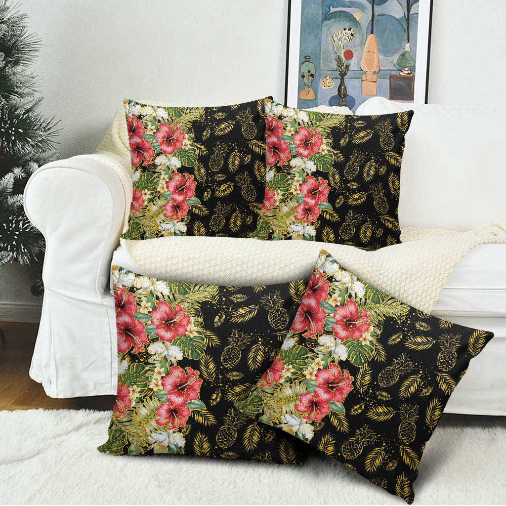 Hawaii Discoverers Day Pillow Cover Tropical Hibiscus Glitter Black LT05 - Polynesian Pride