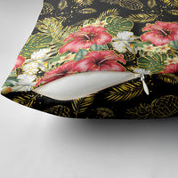 Hawaii Discoverers Day Pillow Cover Tropical Hibiscus Glitter Black LT05 - Polynesian Pride