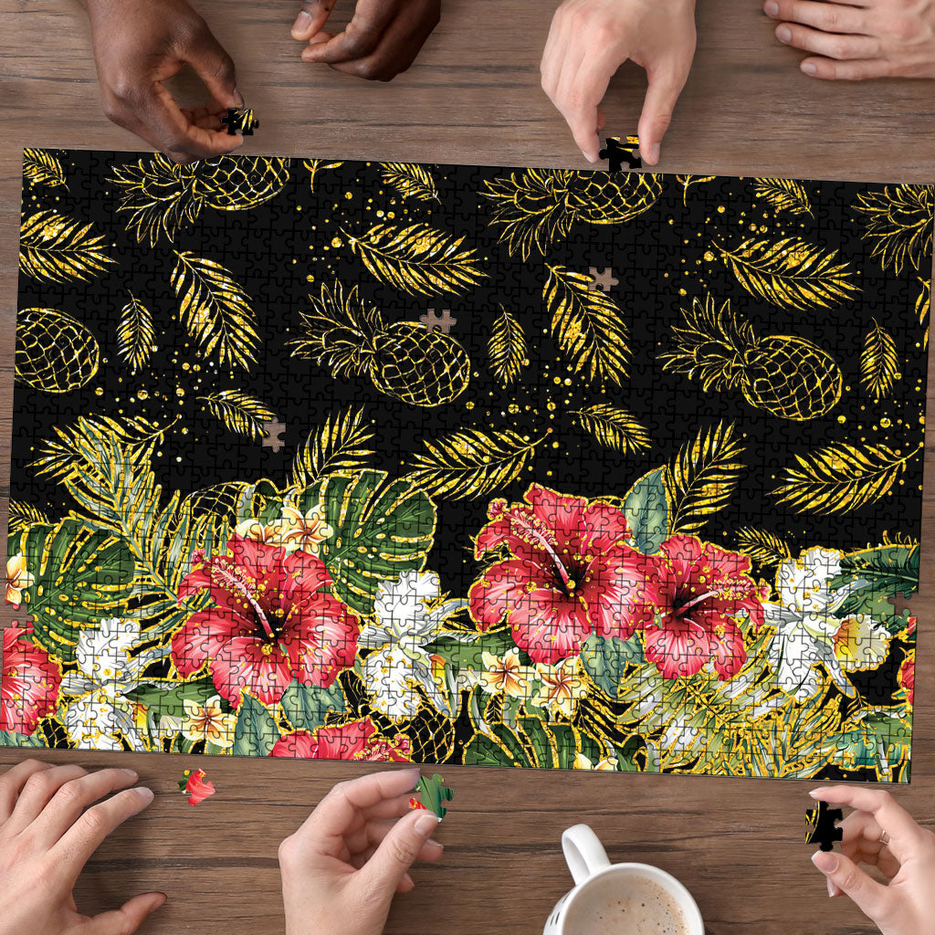 Hawaii Discoverers Day Puzzle Tropical Hibiscus Glitter Black