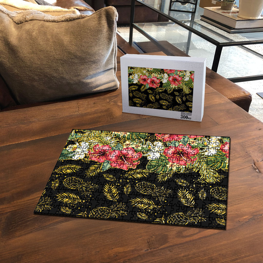 Hawaii Discoverers Day Puzzle Tropical Hibiscus Glitter Black