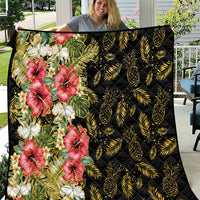 Hawaii Discoverers Day Quilt Tropical Hibiscus Glitter Black LT05 Black - Polynesian Pride