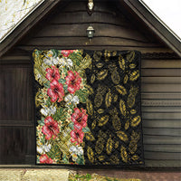 Hawaii Discoverers Day Quilt Tropical Hibiscus Glitter Black LT05 - Polynesian Pride