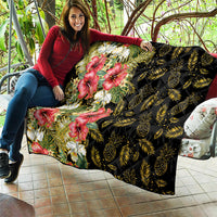 Hawaii Discoverers Day Quilt Tropical Hibiscus Glitter Black LT05 - Polynesian Pride