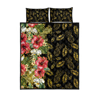 Hawaii Discoverers Day Quilt Bed Set Tropical Hibiscus Glitter Black LT05 - Polynesian Pride