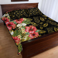 Hawaii Discoverers Day Quilt Bed Set Tropical Hibiscus Glitter Black LT05 - Polynesian Pride