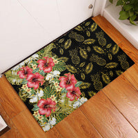 Hawaii Discoverers Day Rubber Doormat Tropical Hibiscus Glitter Black LT05 - Polynesian Pride