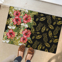 Hawaii Discoverers Day Rubber Doormat Tropical Hibiscus Glitter Black LT05 - Polynesian Pride