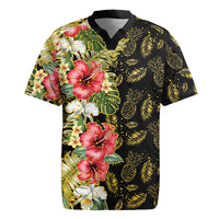 Hawaii Discoverers Day Rugby Jersey Tropical Hibiscus Glitter Black LT05 Black - Polynesian Pride