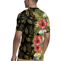Hawaii Discoverers Day Rugby Jersey Tropical Hibiscus Glitter Black LT05 - Polynesian Pride