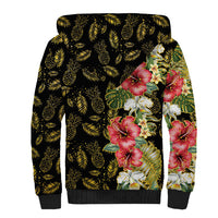 Hawaii Discoverers Day Sherpa Hoodie Tropical Hibiscus Glitter Black LT05 - Polynesian Pride