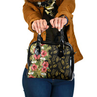 Hawaii Discoverers Day Shoulder Handbag Tropical Hibiscus Glitter Black LT05 One Size Black - Polynesian Pride