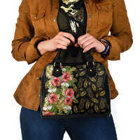 Hawaii Discoverers Day Shoulder Handbag Tropical Hibiscus Glitter Black LT05 - Polynesian Pride