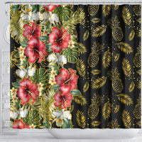 Hawaii Discoverers Day Shower Curtain Tropical Hibiscus Glitter Black LT05 - Polynesian Pride